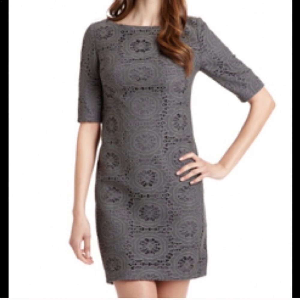 SOLD Adrianna Papell 10 Grey Crochet Shift Dress